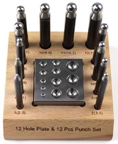 Dapping Punch 12 Pc with 12 Cavity Block Set