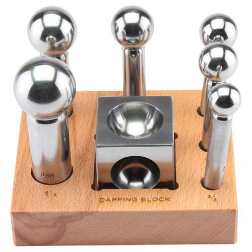 Dapping Punch Set of 6 with Matching 2" X 2" Block Set Small