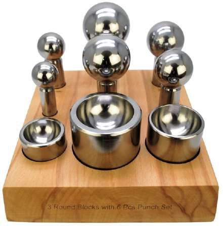 Dapping Punch 6 Pc with Matching 3 Pc Round Block Set