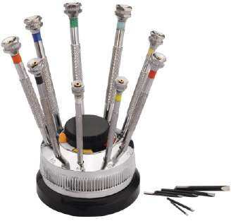 Screw Driver Set of 9 With Spare Blade on Revolving Stand